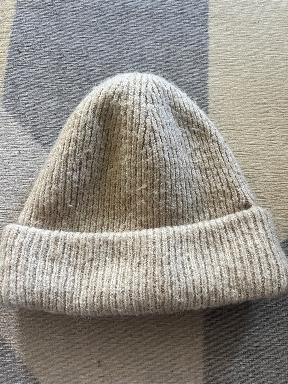 Zara Ribbed Fold-Over Beanie - Light Beige